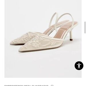 Zara Heels - Size 9 - Embroidered Mesh Slingbacks